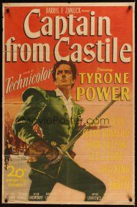 9c111 CAPTAIN FROM CASTILE 1sh '47 really cool artwork of Tyrone Power with sword!