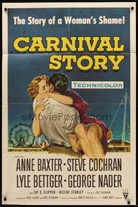 9c114 CARNIVAL STORY 1sh '54 sexy Anne Baxter & Steve Cochran in the story of a woman's shame!