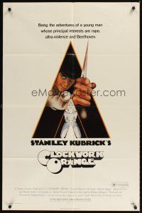 9c130 CLOCKWORK ORANGE R rated 1sh '72 Stanley Kubrick classic, Castle art of Malcolm McDowell