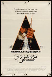 9c131 CLOCKWORK ORANGE X rated 1sh '72 Stanley Kubrick classic, Castle art of Malcolm McDowell