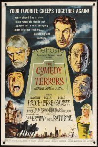 9c138 COMEDY OF TERRORS 1sh '64 Boris Karloff, Peter Lorre, Vincent Price, Joe E. Brown, Tourneur