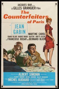 9c143 COUNTERFEITERS OF PARIS 1sh '61 Jean Gabin inspects money with magnifying glass!