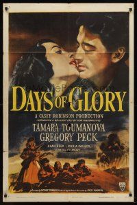 9c159 DAYS OF GLORY 1sh '44 first Gregory Peck, pretty dancer Tamara Toumanova!