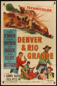 9c169 DENVER & RIO GRANDE 1sh '52 Edmond O'Brien, Sterling Hayden, artwork of head-on train wreck!