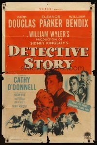 9c172 DETECTIVE STORY 1sh '51 William Wyler, Kirk Douglas can't forgive Eleanor Parker!