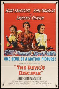 9c174 DEVIL'S DISCIPLE 1sh '59 Burt Lancaster, Kirk Douglas & Laurence Olivier all with two guns!