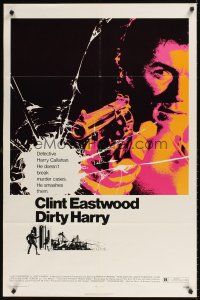 9c181 DIRTY HARRY 1sh '71 great c/u art of Clint Eastwood pointing gun, Don Siegel crime classic!