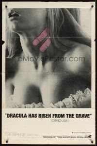 9c190 DRACULA HAS RISEN FROM THE GRAVE 1sh '69 Hammer, cool image of sexy girl w/bandaids on neck!
