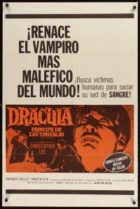 9c191 DRACULA PRINCE OF DARKNESS Spanish/U.S. 1sh '66 great close image of vampire Christopher Lee!