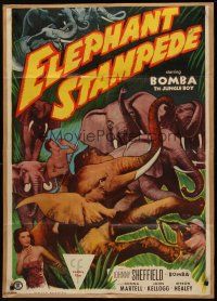 9c201 ELEPHANT STAMPEDE kraftbacked 1sh '51 Johnny Sheffield as Bomba the Jungle Boy!
