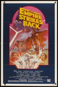 9c205 EMPIRE STRIKES BACK 1sh R82 George Lucas sci-fi classic, cool artwork by Tom Jung!