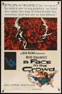 9c221 FACE IN THE CROWD 1sh '57 Andy Griffith took it raw like his bourbon & his sin, Elia Kazan