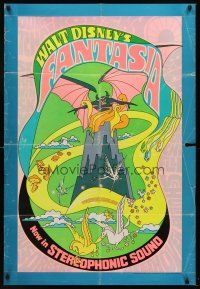 9c226 FANTASIA 1sh R70 cool psychedelic artwork, Disney musical cartoon classic!