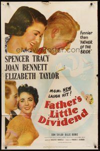 9c230 FATHER'S LITTLE DIVIDEND 1sh '51 art of Elizabeth Taylor, Spencer Tracy & Joan Bennett!