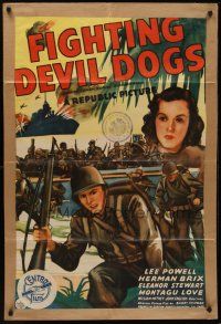 9c236 FIGHTING DEVIL DOGS kraftbacked 1sh '44 Lee Powell, Eleanor Stewart & early Bruce Bennett!