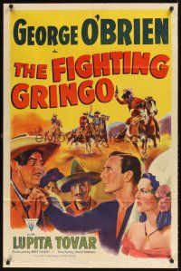 9c238 FIGHTING GRINGO style A 1sh R49 art of George O'Brien, pretty Lupita Tovar & banditos!