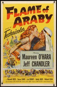 9c247 FLAME OF ARABY 1sh '51 romantic sexy art of Maureen O'Hara & Jeff Chandler!