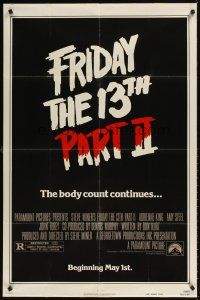 9c270 FRIDAY THE 13th PART II advance teaser 1sh '81 summer camp slasher horror sequel, body count continues