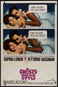 9c297 GHOSTS - ITALIAN STYLE style A int'l 1sh '68 sexy Sophia Loren close up in bed with Gassman!