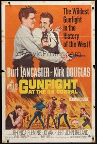 9c327 GUNFIGHT AT THE O.K. CORRAL 1sh R64 Burt Lancaster, Kirk Douglas, directed by John Sturges!