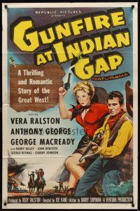 9c329 GUNFIRE AT INDIAN GAP style A 1sh '57 sexy cowgirl Vera Ralston & A. George w/smoking guns!