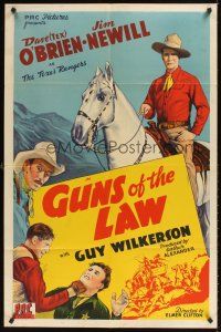 9c331 GUNS OF THE LAW 1sh '44 stone litho of Dave Tex O'Brien on horse, Texas Rangers!