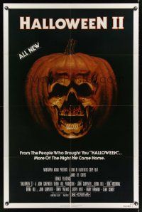 9c332 HALLOWEEN II 1sh '81 cool jack-o-lantern skull image, more of the night HE came home!