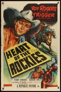 9c342 HEART OF THE ROCKIES 1sh '51 close-up artwork of Roy Rogers & Trigger!