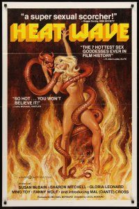 9c344 HEAT WAVE 1sh '77 x-rated, incredible sexy Weston art of naked woman w/devil snake!