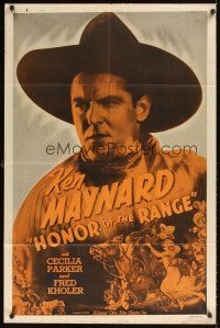 9c358 HONOR OF THE RANGE 1sh R48 cool art of Ken Maynard in huge cowboy hat!