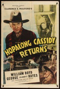9c359 HOPALONG CASSIDY RETURNS 1sh R46 wonderful close up art of William Boyd as Hopalong Cassidy!