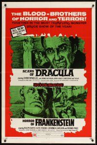 9c363 HORROR OF FRANKENSTEIN/SCARS OF DRACULA 1sh '71 double-bill, brothers of horror & terror!