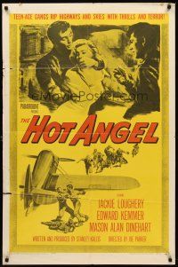 9c366 HOT ANGEL 1sh '58 teenage hot rod rebel gangs rip highways & skies w/thrills & terror!