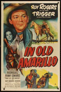 9c387 IN OLD AMARILLO 1sh '51 cool art of Roy Rogers & his horse Trigger in Texas!