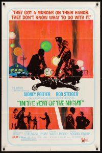 9c390 IN THE HEAT OF THE NIGHT 1sh '67 Sidney Poitier, Rod Steiger, Warren Oates, cool crime art!
