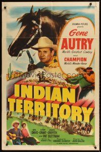 9c391 INDIAN TERRITORY 1sh '50 cool huge image of Gene Autry & Champion the Wonder Horse!
