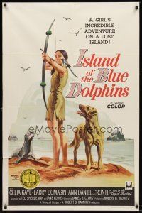 9c402 ISLAND OF THE BLUE DOLPHINS 1sh '64 Native American Indian Celia Kaye with dog & seal!