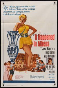 9c404 IT HAPPENED IN ATHENS 1sh '62 super sexy Jayne Mansfield rivals Helen of Troy, Olympics!