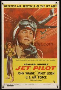 9c415 JET PILOT 1sh '57 John Wayne flies with the Screaming Eagles, Janet Leigh, Howard Hughes