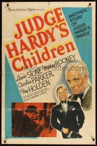 9c422 JUDGE HARDY'S CHILDREN 1sh '38 stone litho art of Lewis Stone & Mickey Rooney as Andy Hardy!