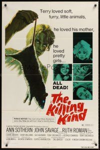9c431 KILLING KIND 1sh '73 he loved furry animals, his mom, pretty girls, but all dead!