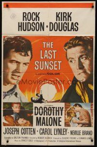 9c451 LAST SUNSET 1sh '61 Rock Hudson, Kirk Douglas, Dorothy Malone, directed by Robert Aldrich!