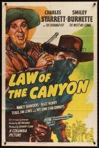 9c458 LAW OF THE CANYON 1sh '47 art of Charles Starett as the Durango Kid & Smiley Burnette!