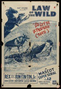 9c460 LAW OF THE WILD 1sh R30s wonderful huge image of Rin Tin Tin, serial!