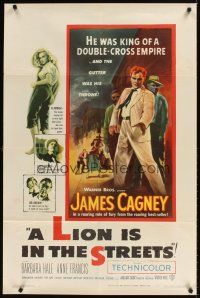 9c473 LION IS IN THE STREETS 1sh '53 the gutter was James Cagney's throne!
