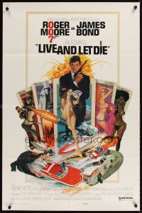 9c479 LIVE & LET DIE East hemi 1sh '73 art of Roger Moore as James Bond by Robert McGinnis!