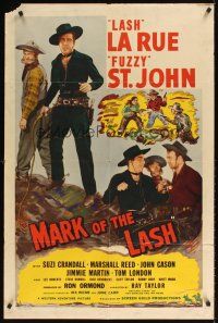 9c521 MARK OF THE LASH 1sh '48 artwork of cowboys Lash La Rue & Al Fuzzy St. John!