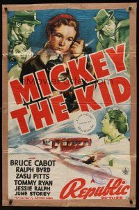 9c533 MICKEY THE KID kraftbacked 1sh '39 cool artwork of Bruce Cabot & Ralph Byrd!