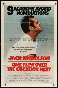 9c596 ONE FLEW OVER THE CUCKOO'S NEST int'l style B 1sh '75 great c/u of Jack Nicholson, classic!