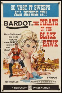 9c627 PIRATE OF THE BLACK HAWK 1sh '61 great art of super sexy sister of Brigitte Bardot!